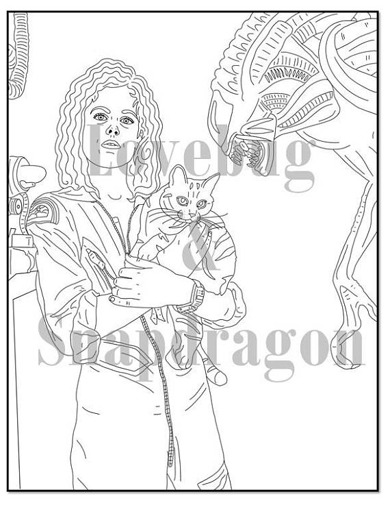 570x737 Alien And Predator Digital Coloring Pages Sigourney Weaver