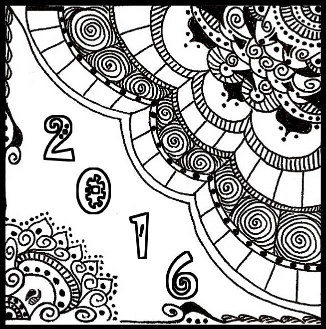 653x660 Happy New Year Card Paper Art Adult Coloring