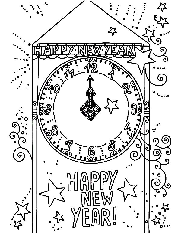 600x770 A City Clock Tower Signing The New Year Coming Coloring Pages