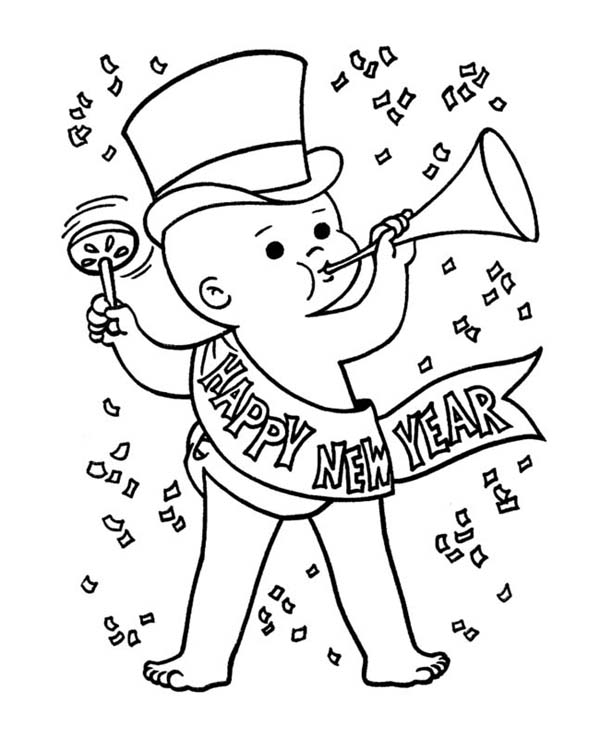 600x738 Cute Baby New Years Eve In Action On New Year Coloring Page