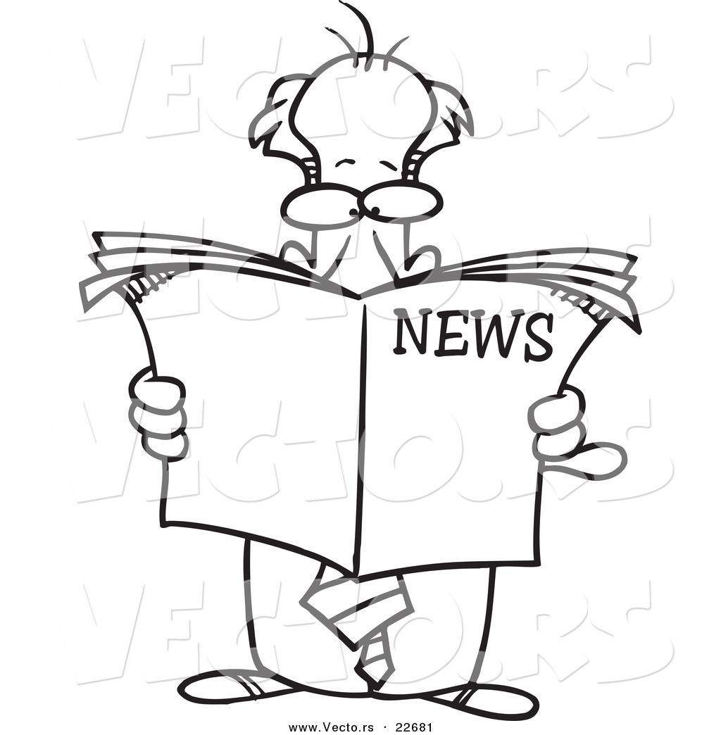 1024x1044 Vector Of A Cartoon Standing Businessman Reading The News
