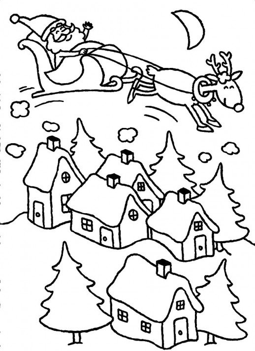 518x713 Santa Claus Riding On A Sleigh Over The Sky At Christmas Night