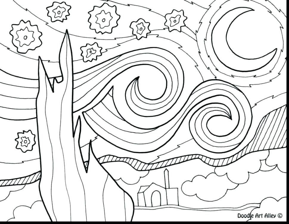 970x750 Starry Night Coloring Page Starry Night Coloring Pages Van Trend