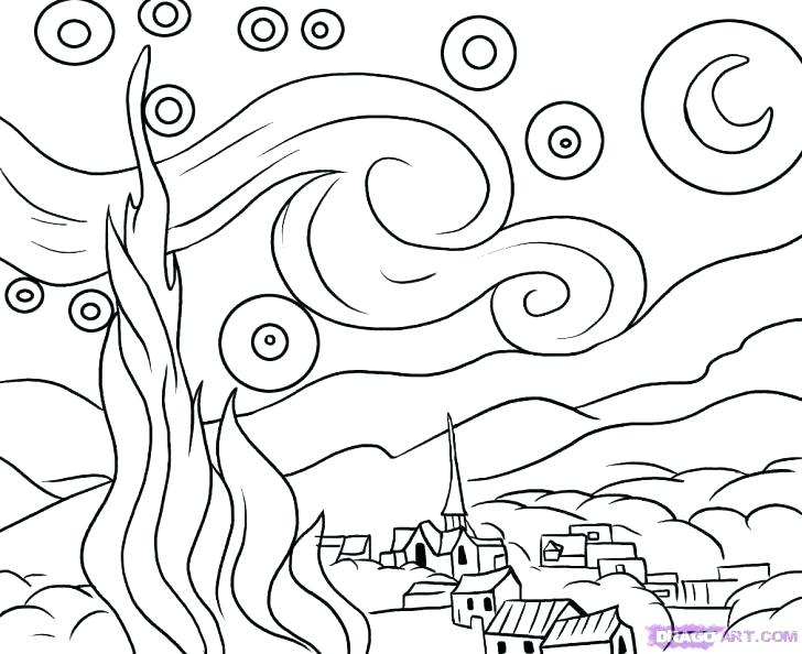 728x594 Van Gogh Coloring Pages Starry Night Coloring Sheet Van Coloring