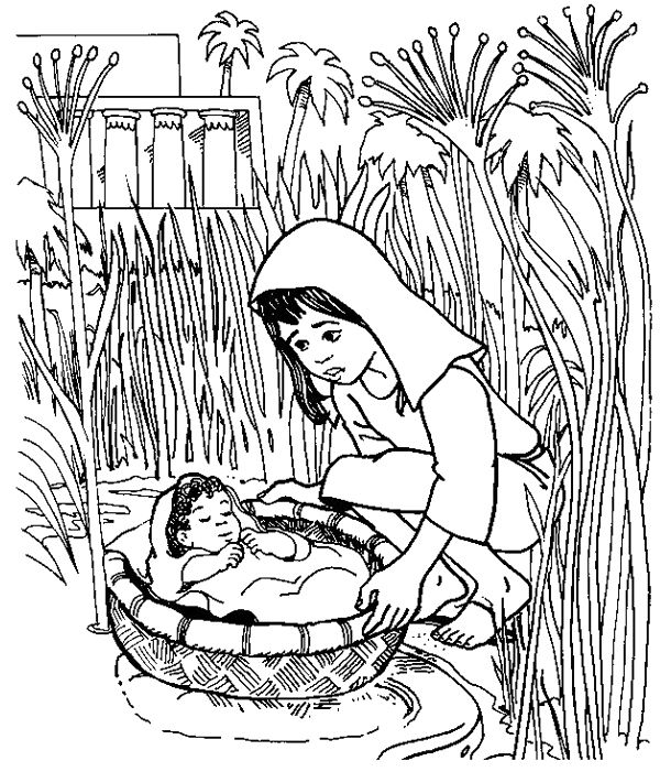 600x701 Baby Moses Floated On The River Coloring Pages Preschooler