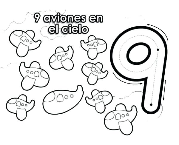 600x486 Number Coloring Page Learn Number With Nine Airplanes Coloring