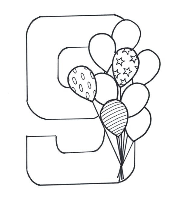 600x684 Number Coloring Page Learn Number With Nine Balloons Coloring