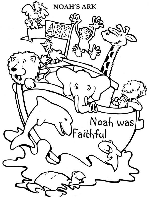 600x791 Noahs Ark, Cheerful Animals In The Noahs Ark Voyage Coloring Page