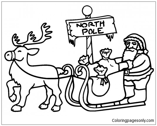 533x429 Santa In Sleigh Pulled In North Pole Coloring Page