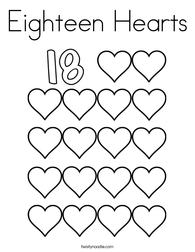685x886 Eighteen Hearts Coloring Page
