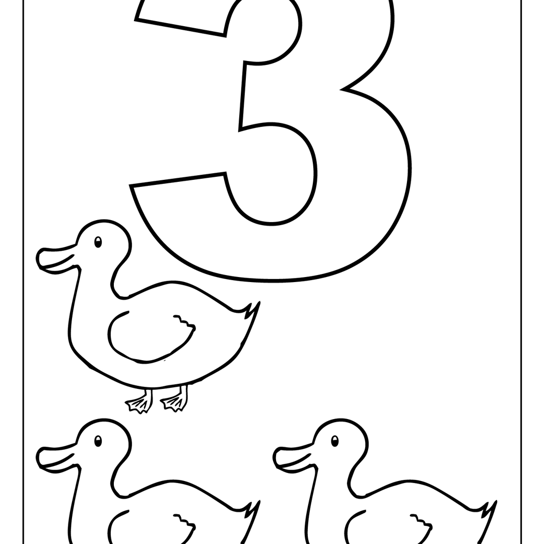 1080x1080 Number Three Coloring Page Free Math Fascinating Pages Kids