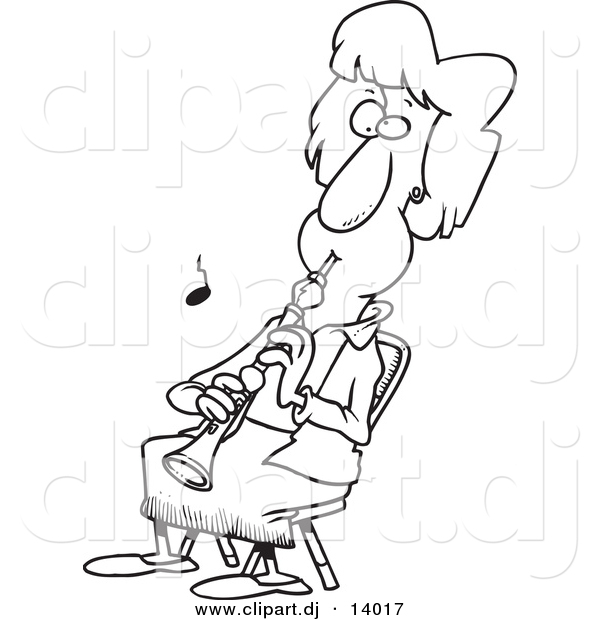 600x620 Vector Of Cartoon Girl Sitting And Playing An Oboe