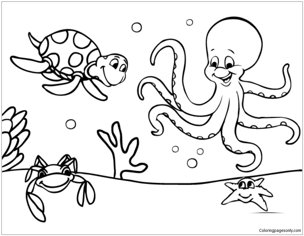 1037x807 Marine Life Under The Ocean Floor Coloring Page