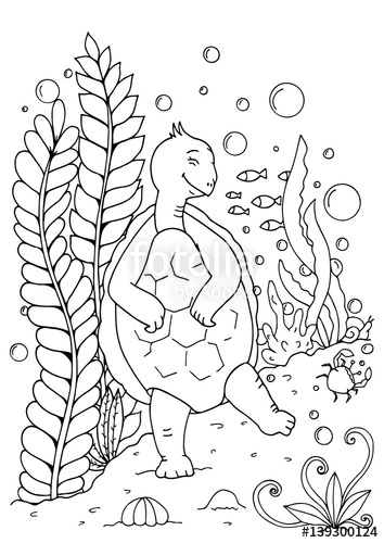 354x500 Vector Illustration Of Handmade Work, Zentangl Turtle On The Ocean