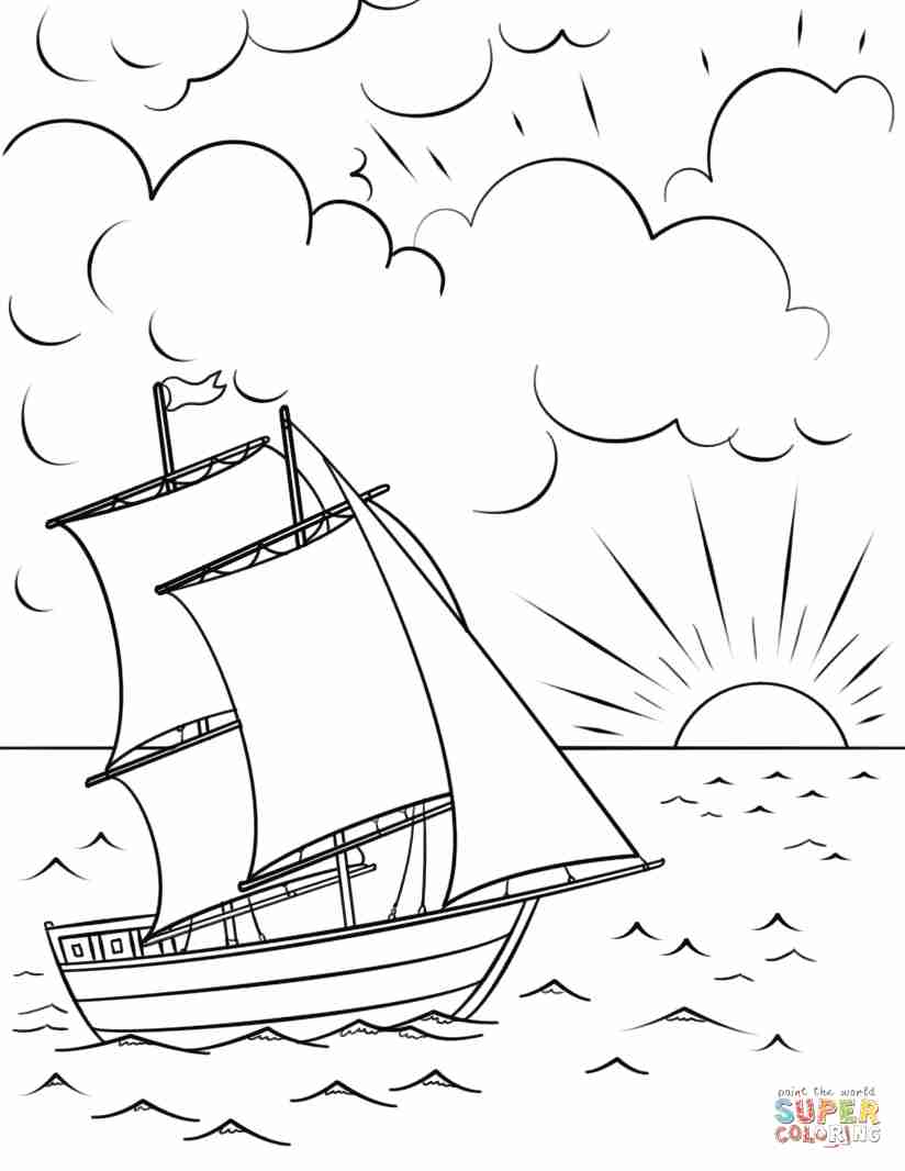 824x1066 Sailing Ship At Sunset Coloring Page Free Printable Pages Color