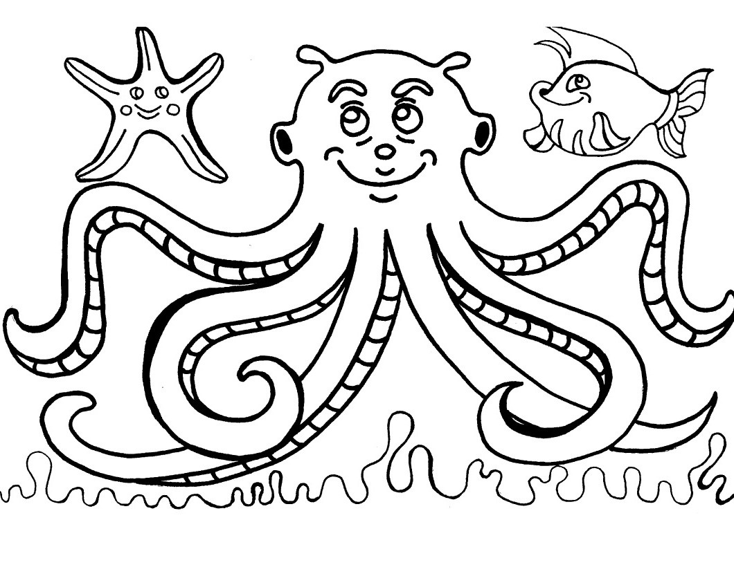 1060x820 Elegant Octopus Coloring Pages For Kids For Octopus Coloring Page