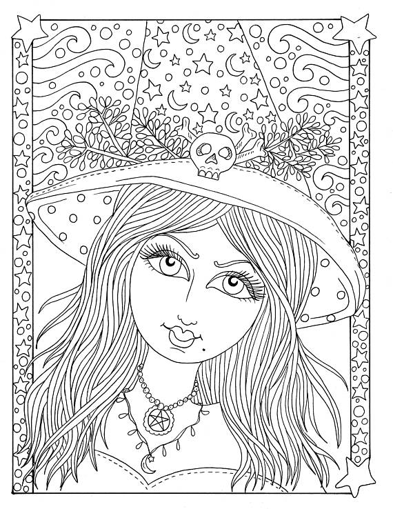570x738 Pages Magical Witches Halloween Magic Coloring Pages Digital