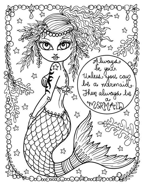 570x738 Be A Mermiad Instant Downlod Print Coloring Page Adult
