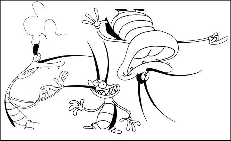 875x536 Oggy And The Three Cockroaches Coloring Page