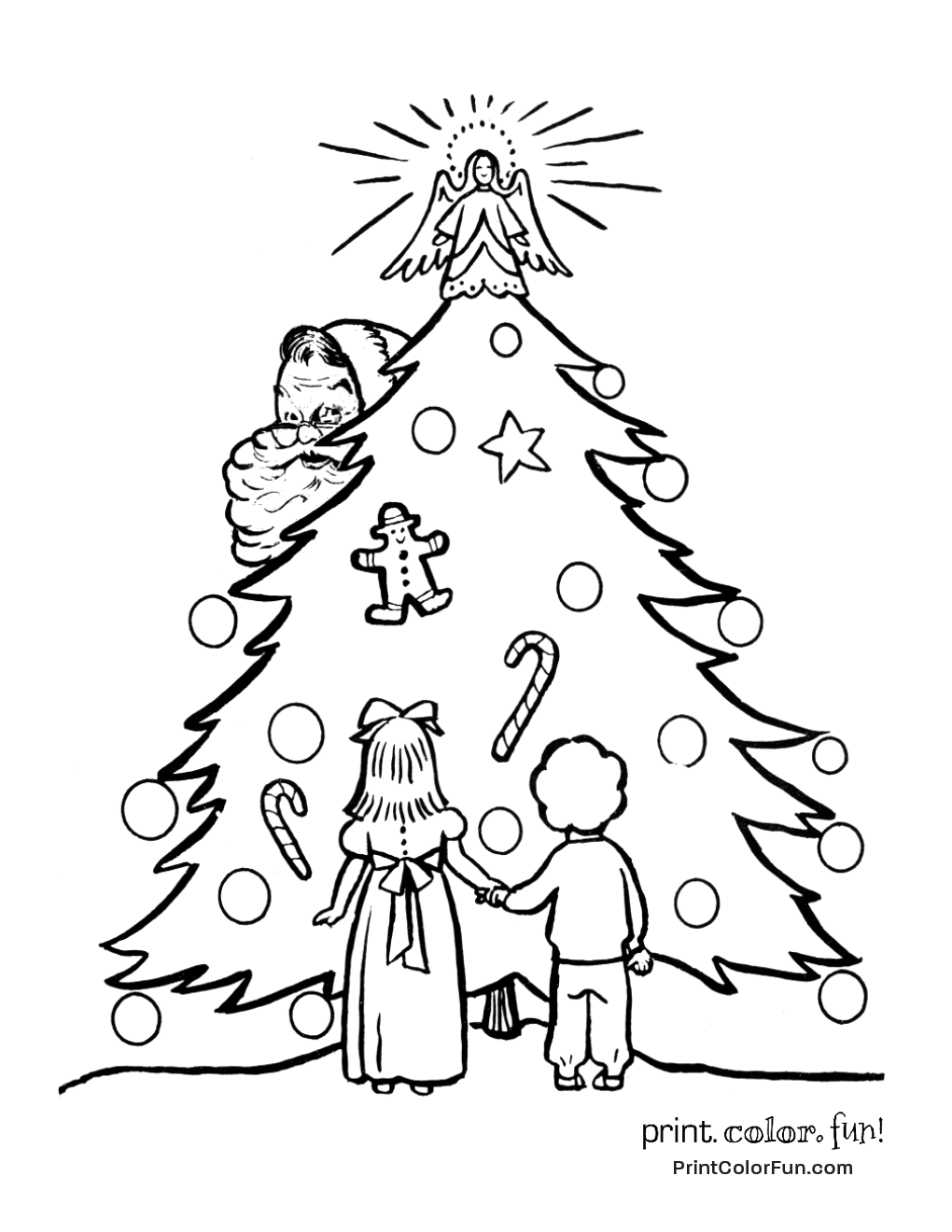 1020x1320 Retro Christmas Tree With Santa Coloring Page