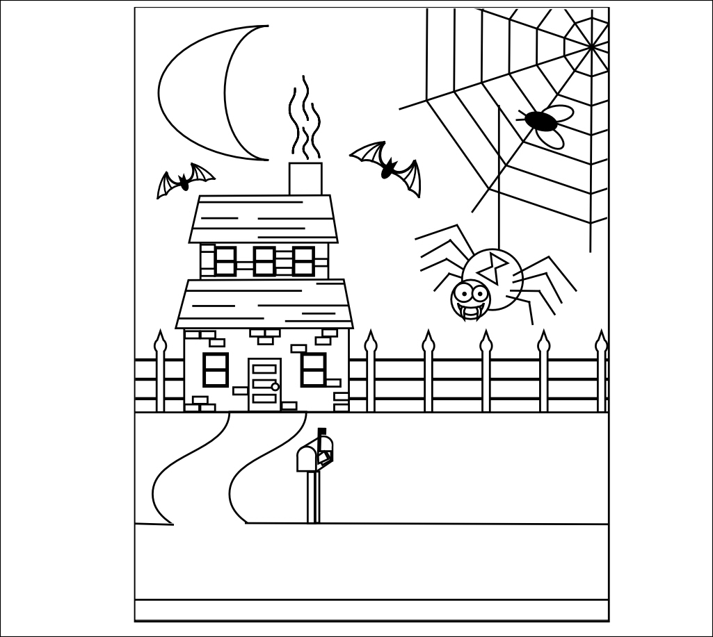 1025x917 Best Halloween Haunted House Coloring Pages Free Printable Free