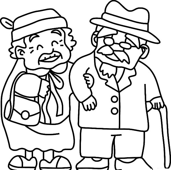 600x597 Grandfather Take Grandma To Walk Coloring Pages Color Luna
