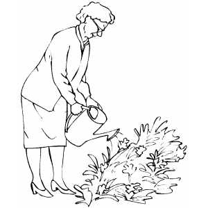 300x300 Old Woman Watering Plants Coloring Page