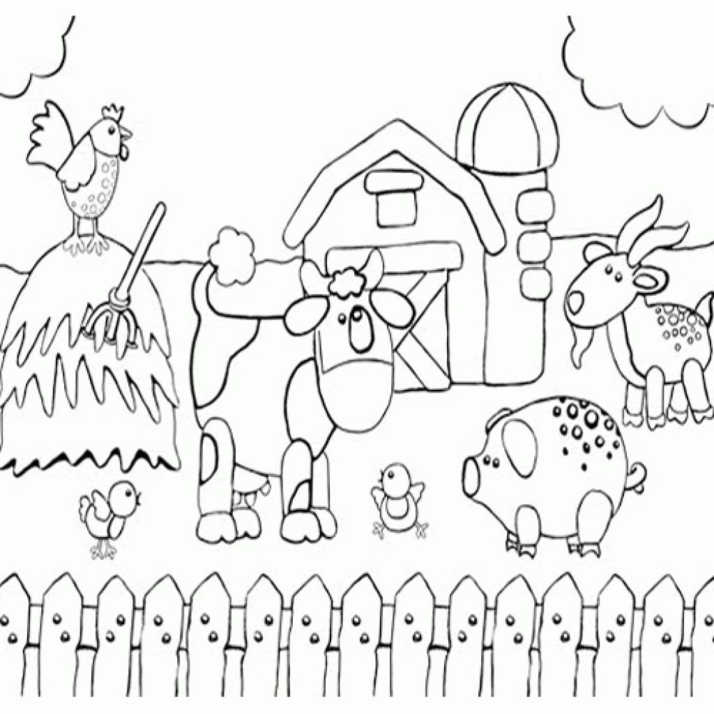 1024x1024 Printable Preschool Coloring Page Of Happy Farm Animals Fun