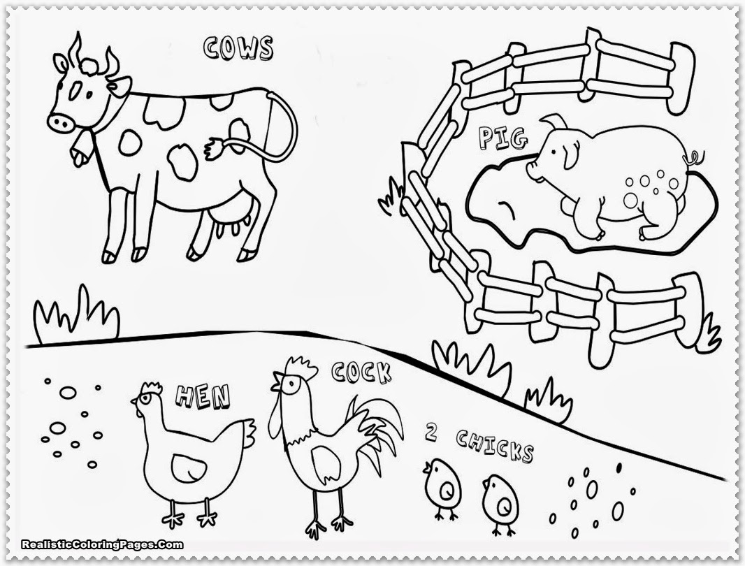 1066x810 Reward Pig On A Farm Coloring Page Cow Rooster
