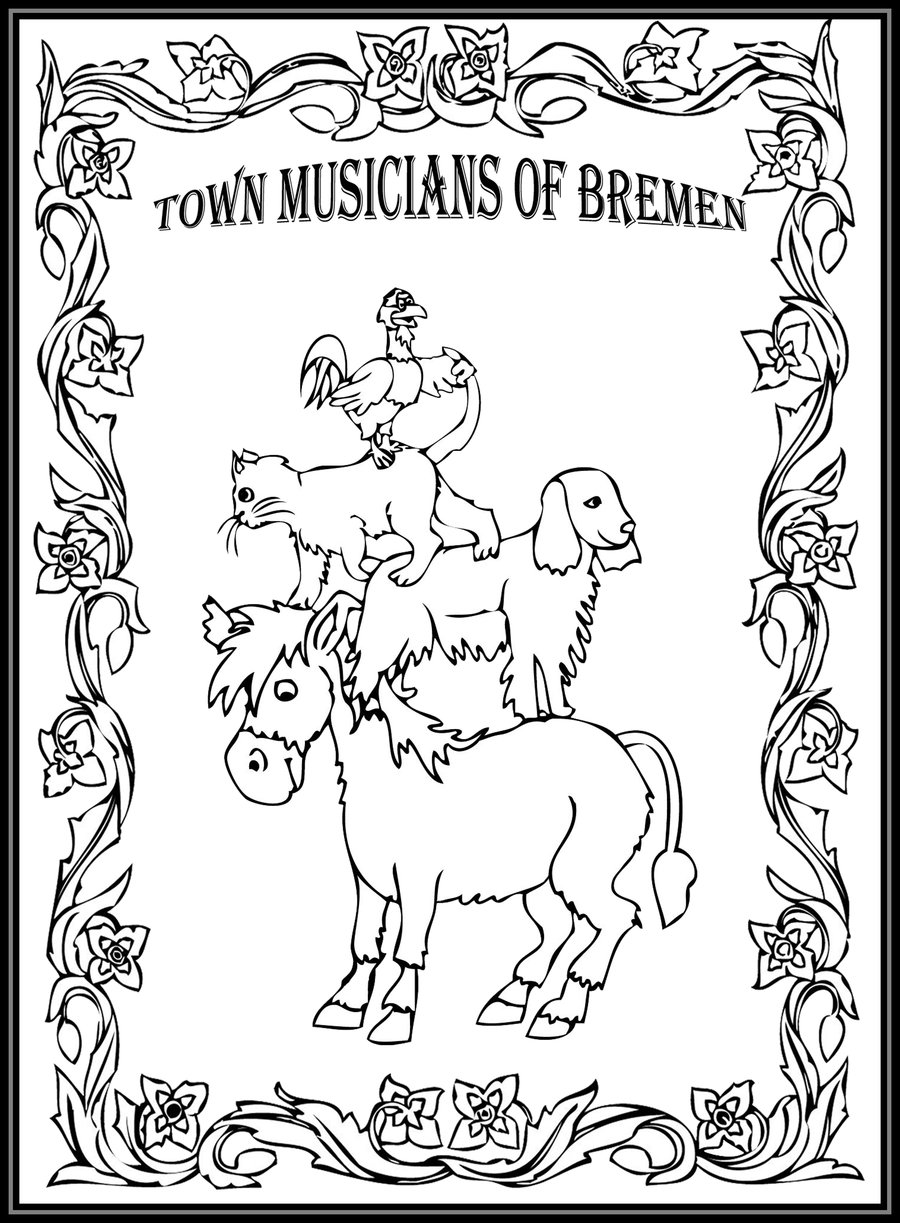 900x1223 Town Musicians Of Bremen With Story Book Coloring Pages Glum Me