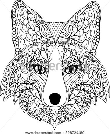 379x470 Hand Drawn Outline Ornate Fox Head Illustration Decorated
