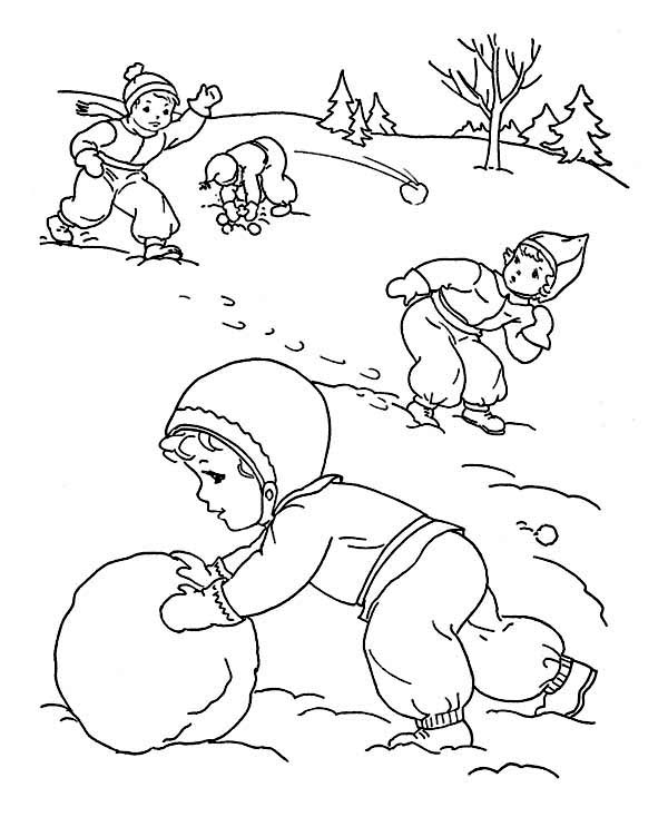 600x734 Kids Outdoor Activities On Winter Coloring Page
