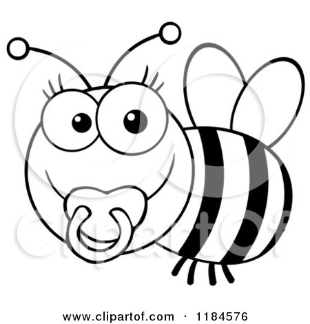 450x470 Cartoon Of A Cute Black And White Baby Bee With A Pacifier