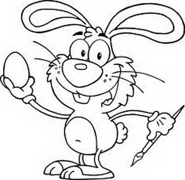 600x584 A Silly Bunny Holding An Egg And Paint Brush Coloring Page