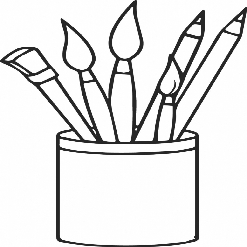 1024x1024 Art Supplies Pencils Paint Brushes Coloring Page Wecoloringpage