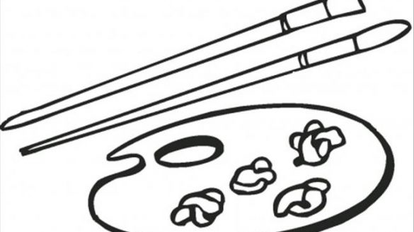 585x329 Happy Paint Brush Coloring Page Palette And Brushes Free Painting