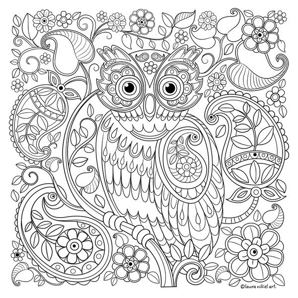 600x600 Whimsical Owl With Paisley Pattern Art Print