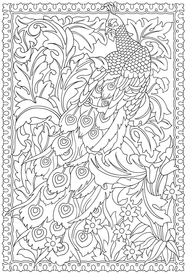 650x953 Paisley Peacock Coloring Pages For Adults Printable Henna Inside