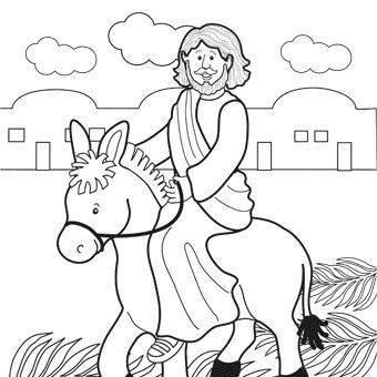 340x340 Jesus Riding A Donkey Color Sheet Jesus Rides Donkey Into