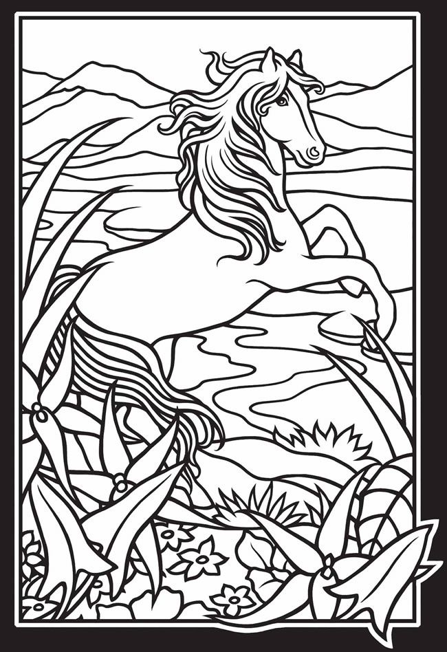 650x948 Dover Stained Glass Coloring Pages Wild Horses Stained Glass