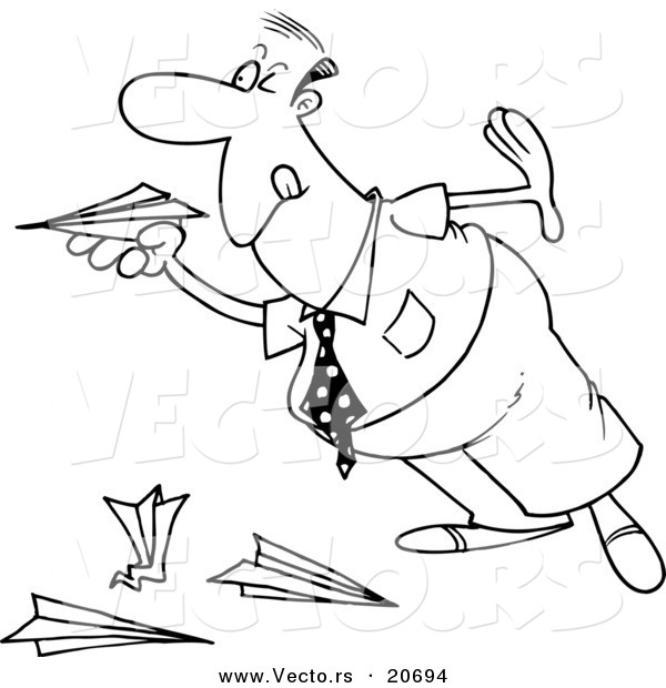 600x620 Vector Of A Cartoon Businessman Playing With Paper Planes