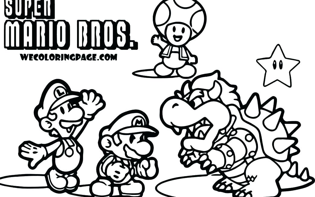 1043x652 Super Paper Coloring Pages Bros Free Page Com Mario Luigi Coloring