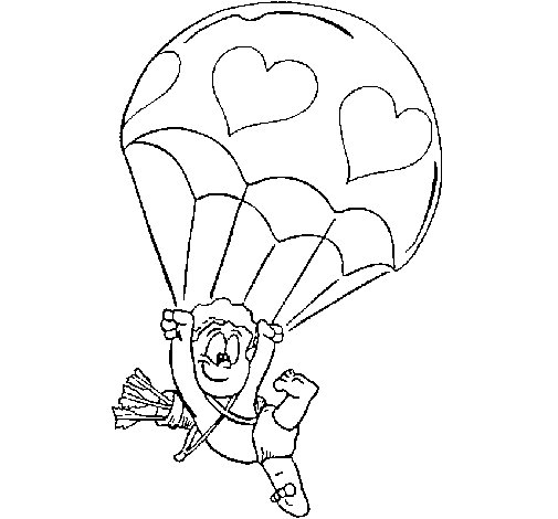 505x470 Cupid In A Parachute Coloring Page