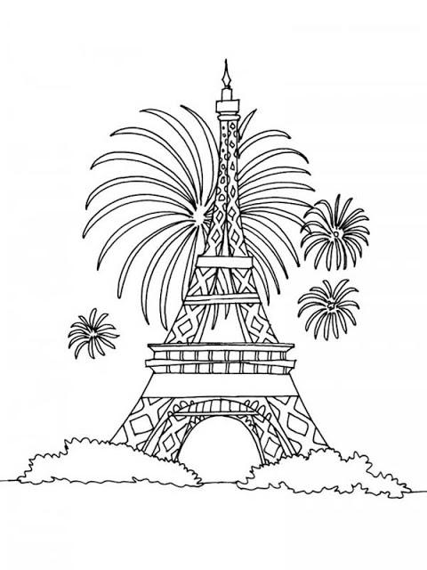 480x640 Paris Eiffel Tower Fireworks Coloring Pages