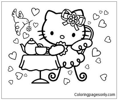 413x348 Hello Kitty Tea Party Coloring Page Hello Kitty Coloring
