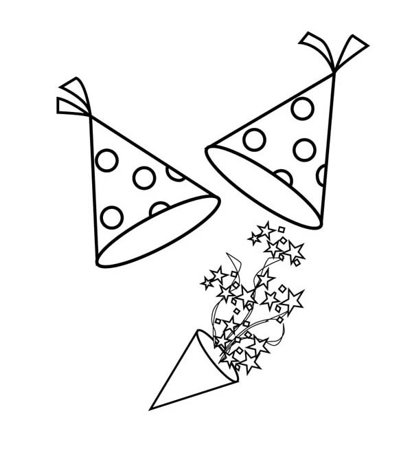 600x659 New Years Hat And Blower For New Years Party Coloring Page