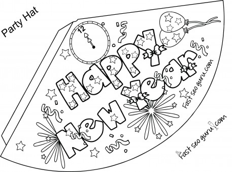 457x338 Print Out Happy New Year Party Hat Coloring For Kids