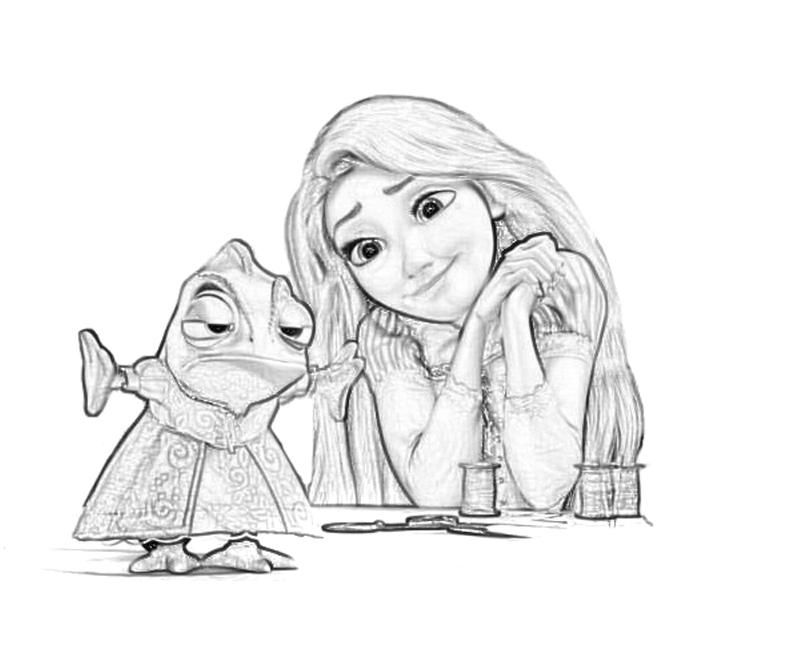 800x667 Happy Rapunzel And Pascal Coloring Pages