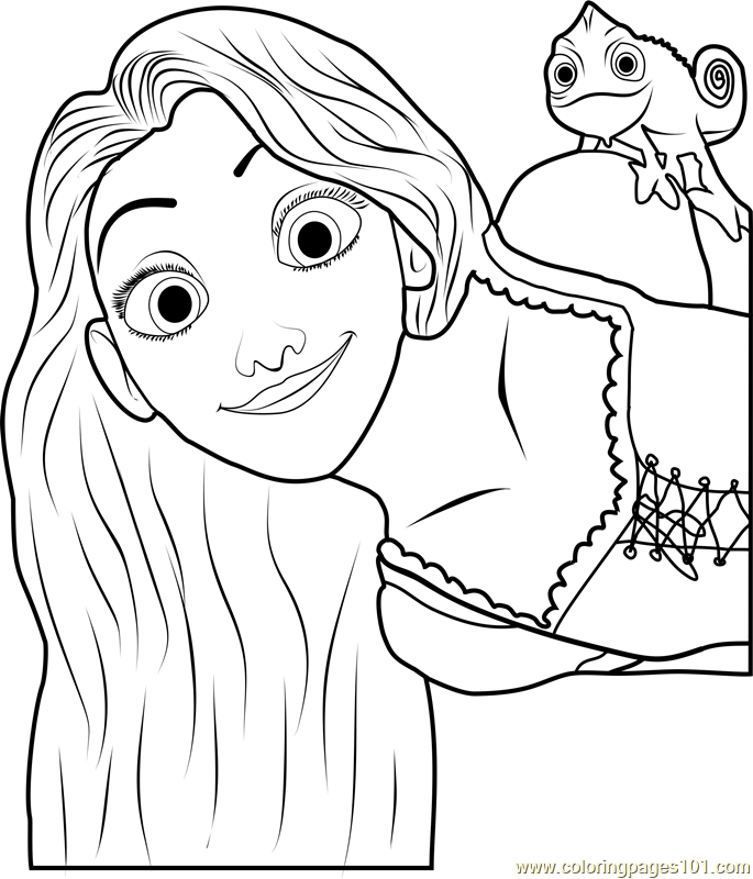 685x800 Rapunzel Looking At Pascal In Dress Coloring Page H M And Pages