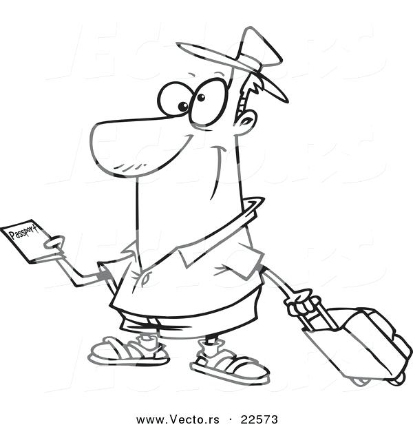 600x620 Vector Of A Cartoon Traveler Holding A Passport Coloring Page